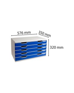 Modulo cajones sobremesa exacompta system 5 cajones poliestireno din a3 azul/gris 350x288x320 mm