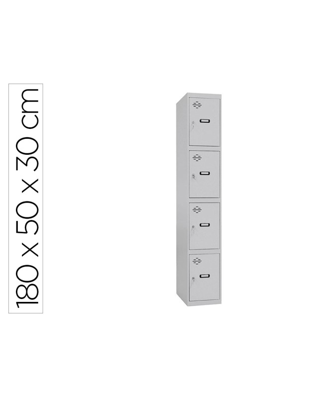 Taquilla metalica simonrack 4 puertas con cerradura montada respiradero y etiquetero gris/gris 1800x500x300 mm