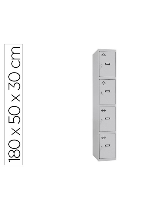 Taquilla metalica simonrack 4 puertas con cerradura montada respiradero y etiquetero gris/gris 1800x500x300 mm