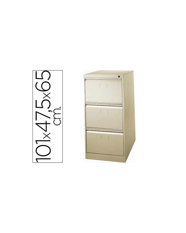 Fichero cajones de suelo metalico de 3 cajones 101 alto,65 prof. 47,5 ancho color beige n.34 antivuelco
