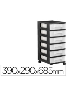 Cajonera archivo 2000 6 cajones transparente carcasa negra 6 litros con ruedas 390x290x685 mm