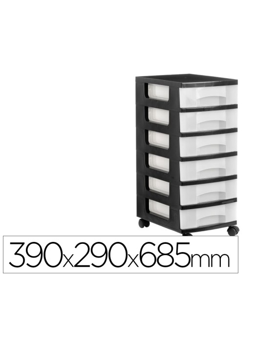 Cajonera archivo 2000 6 cajones transparente carcasa negra 6 litros con ruedas 390x290x685 mm