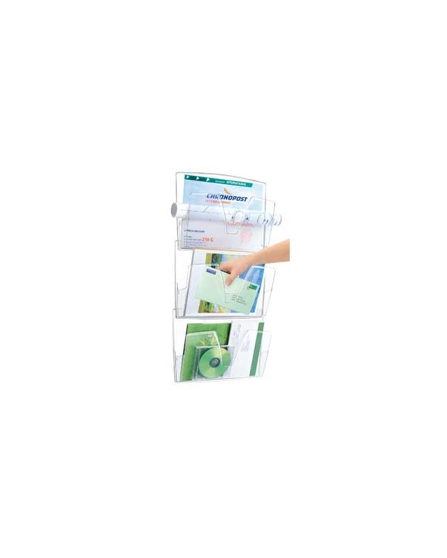 Expositor mural cep de pared 3 bandejas din a4 transparente 361x86x718 mm