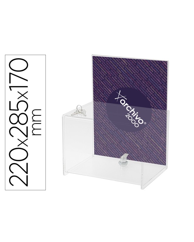 Buzon de sugerencias archivo 2000 con cerradura y 2 llaves poliestireno transparente 170x220x285 mm