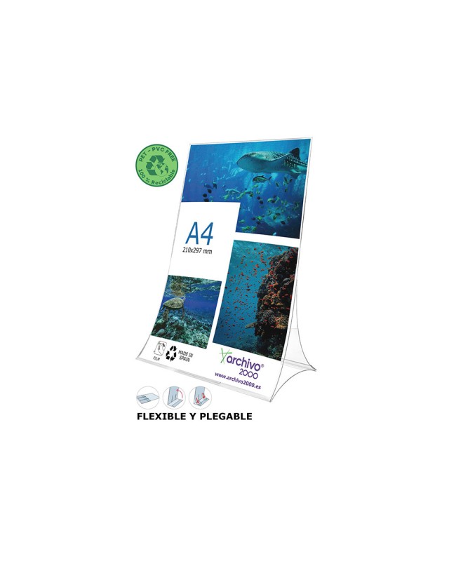 Expositor sobremesa archivo 2000 plegable pet 100% reciclable din a4 vertical transparente 105x210x300 mm