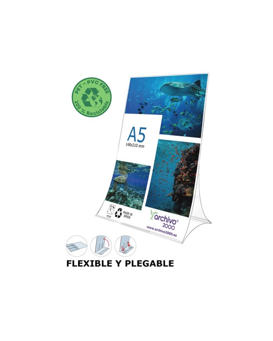 Expositor sobremesa archivo 2000 plegable pet 100% reciclable din a5 vertical transparente 90x150x210 mm