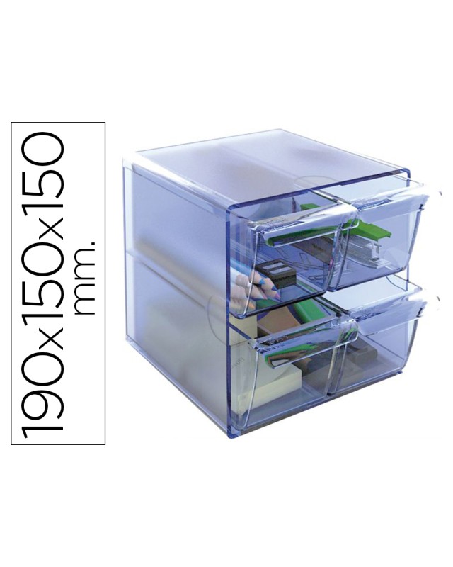 Archicubo archivo 2000 4 cajones organizador modular plastico azul transparente 190x150x150 mm