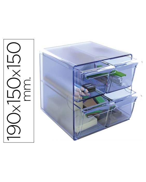 Archicubo archivo 2000 4 cajones organizador modular plastico azul transparente 190x150x150 mm