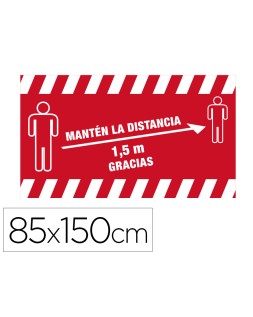 Alfombra para suelo de paso novus manten la distancia de 1,5 m gracias fondo rojo 85x150 cm