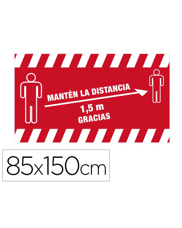 Alfombra para suelo de paso novus manten la distancia de 1,5 m gracias fondo rojo 85x150 cm