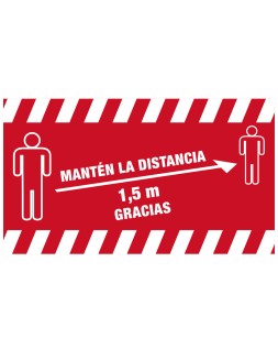 Alfombra para suelo de paso novus manten la distancia de 1,5 m gracias fondo rojo 85x150 cm