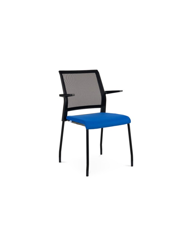 Silla rocada confidente brazos fijos estructura metalica asiento tela ignifuga azul respaldo malla