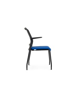 Silla rocada confidente brazos fijos estructura metalica asiento tela ignifuga azul respaldo malla