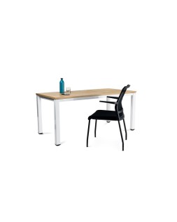 Silla rocada confidente brazos fijos estructura metalica asiento tela ignifuga azul respaldo malla