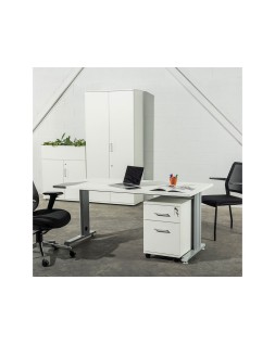 Silla rocada confidente brazos fijos estructura metalica asiento tela ignifuga azul respaldo malla