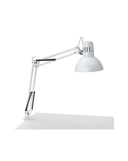 Lampara de escritorio maul metal 57w doble brazo cabezal orientable pinza blanca
