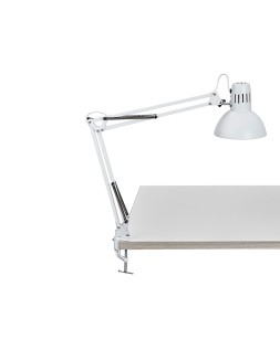 Lampara de escritorio maul metal 57w doble brazo cabezal orientable pinza blanca