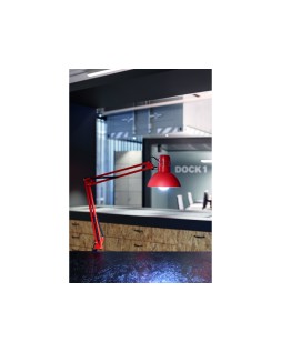 Lampara de escritorio maul metal 57w doble brazo cabezal orientable pinza roja