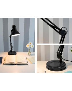 Lampara de escritorio q-connect polaris metalica con interruptor brazo doble tres articulaciones color negro