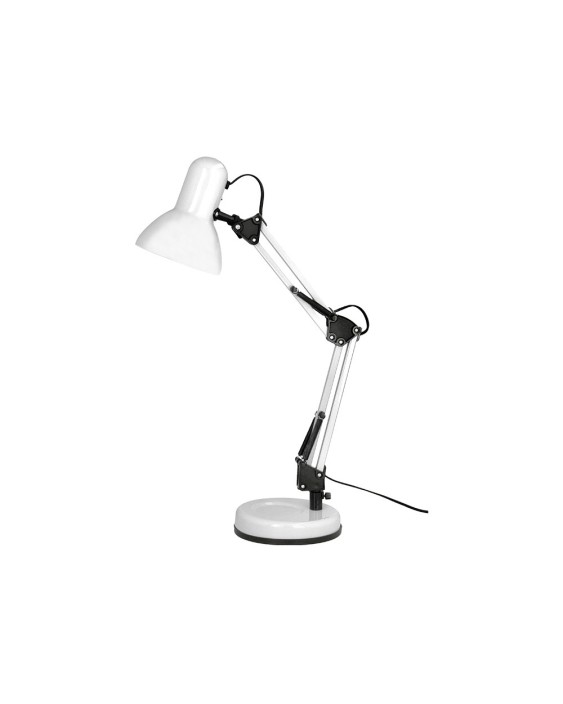 Lampara de escritorio q-connect polaris metalica con interruptor brazo doble tres articulaciones color blanco