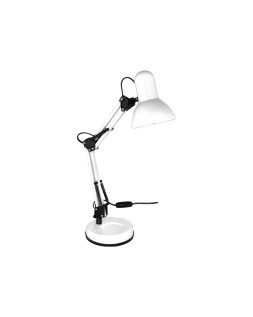 Lampara de escritorio q-connect polaris metalica con interruptor brazo doble tres articulaciones color blanco
