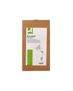 Lampara de escritorio q-connect polaris metalica con interruptor brazo doble tres articulaciones color blanco