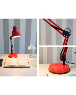 Lampara de escritorio q-connect polaris metalica con interruptor brazo doble tres articulaciones color rojo