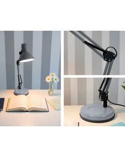 Lampara de escritorio q-connect polaris metalica con interruptor brazo doble tres articulaciones color plata