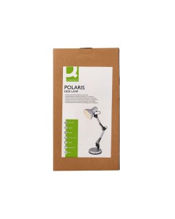 Lampara de escritorio q-connect polaris metalica con interruptor brazo doble tres articulaciones color plata