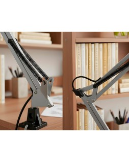 Lampara de escritorio q-connect antares metalica conpinza interruptor brazo doble 3 articulaciones color negro