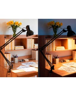 Lampara de escritorio q-connect antares metalica conpinza interruptor brazo doble 3 articulaciones color negro