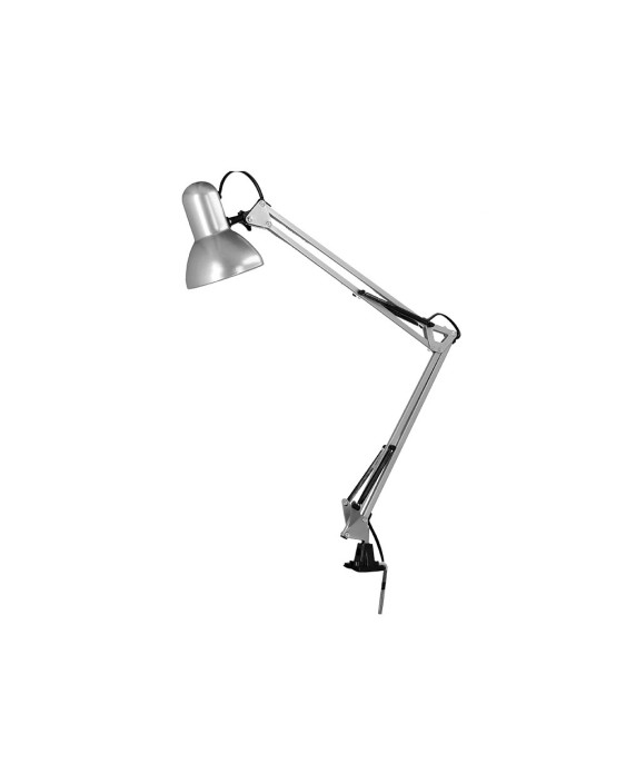 Lampara de escritorio q-connect antares metalica conpinza interruptor brazo doble 3 articulaciones color plata