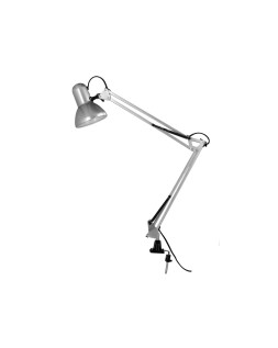 Lampara de escritorio q-connect antares metalica conpinza interruptor brazo doble 3 articulaciones color plata