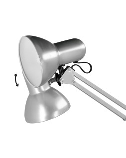 Lampara de escritorio q-connect antares metalica conpinza interruptor brazo doble 3 articulaciones color plata