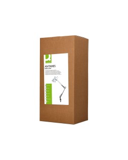Lampara de escritorio q-connect antares metalica conpinza interruptor brazo doble 3 articulaciones color plata