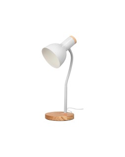 Lampara de escritorio q-connect orion metalica con detalles de madera brazo flexible color blanco