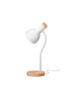 Lampara de escritorio q-connect orion metalica con detalles de madera brazo flexible color blanco
