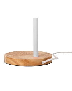 Lampara de escritorio q-connect orion metalica con detalles de madera brazo flexible color blanco