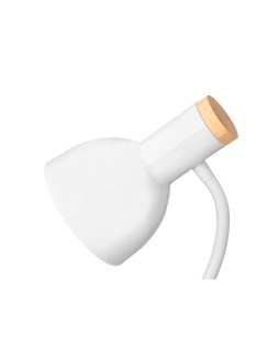 Lampara de escritorio q-connect orion metalica con detalles de madera brazo flexible color blanco