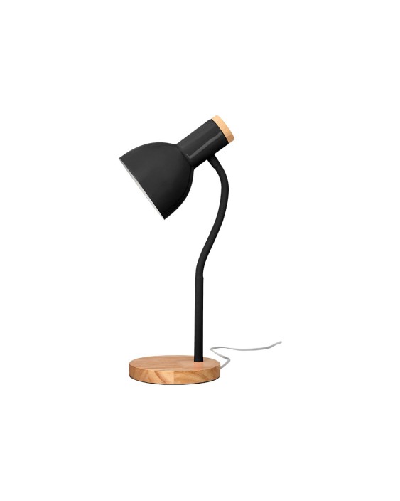 Lampara de escritorio q-connect orion metalica con detalles de madera brazo flexible color negro