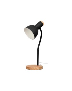Lampara de escritorio q-connect orion metalica con detalles de madera brazo flexible color negro