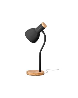 Lampara de escritorio q-connect orion metalica con detalles de madera brazo flexible color negro
