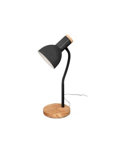Lampara de escritorio q-connect orion metalica con detalles de madera brazo flexible color negro