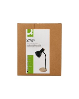 Lampara de escritorio q-connect orion metalica con detalles de madera brazo flexible color negro