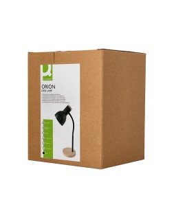Lampara de escritorio q-connect orion metalica con detalles de madera brazo flexible color negro