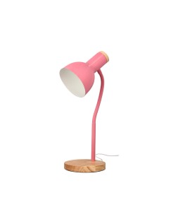 Lampara de escritorio q-connect orion metalica con detalles de madera brazo flexible color rosa
