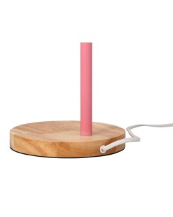 Lampara de escritorio q-connect orion metalica con detalles de madera brazo flexible color rosa