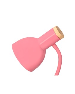 Lampara de escritorio q-connect orion metalica con detalles de madera brazo flexible color rosa