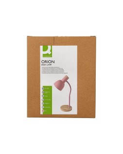 Lampara de escritorio q-connect orion metalica con detalles de madera brazo flexible color rosa