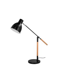 Lampara de escritorio q-connect deneb metalica con detalles de madera interruptor2 articulaciones color negro